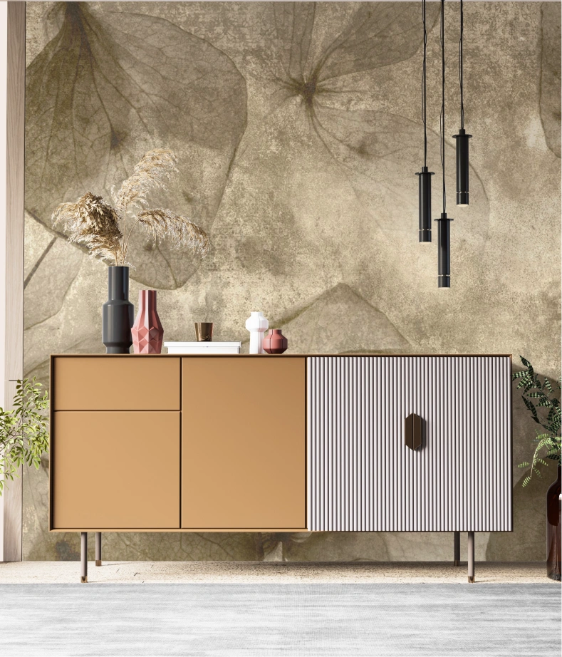 Big leaf mural wallpaper with brown color